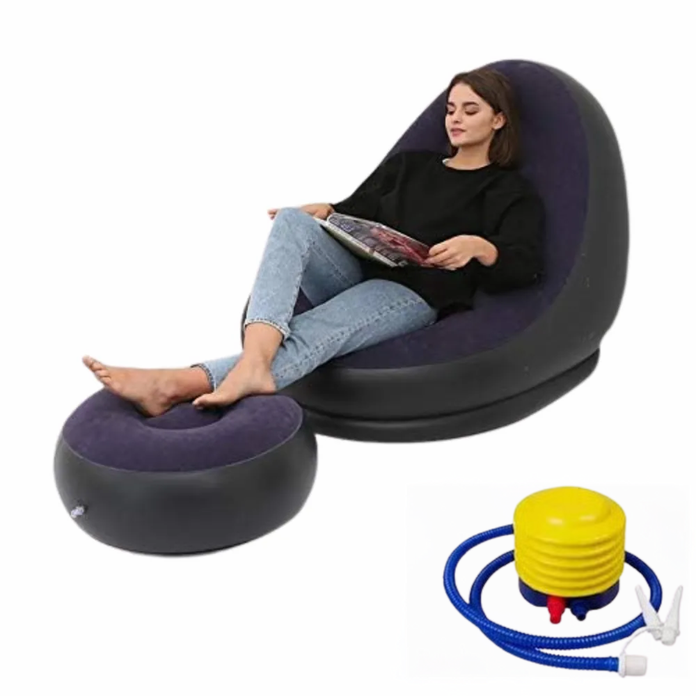 Sofa Azul oscuro Inflable Con Posapies